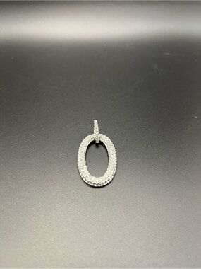 Pavé Oval Pendant Necklace Pendant- Silver Tone